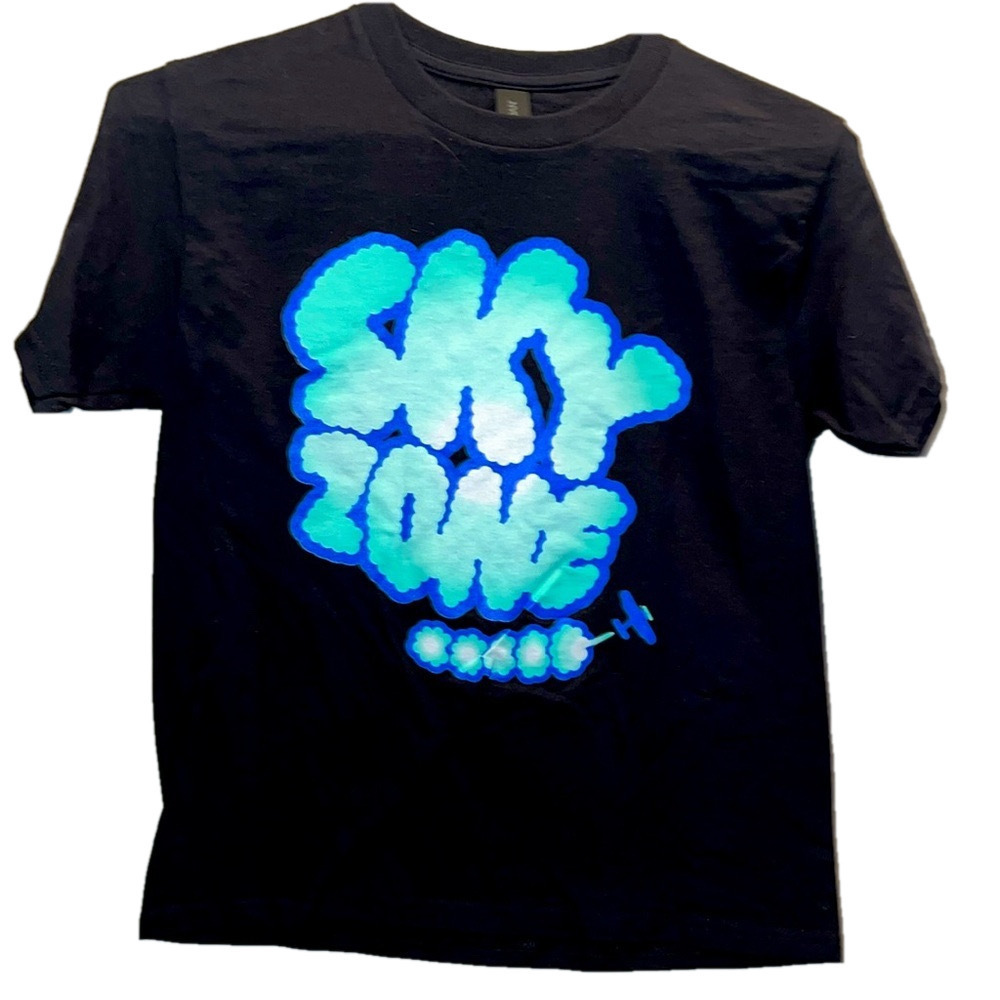 Gildan Tee Shirt, SZ M-Kids, PTP 18", Length 23", Sky Zone